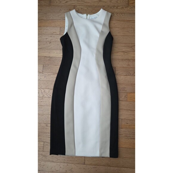Calvin Klein Women's White Sleeveless Colorblock Side Panel Dress Size 4 - Picture 1 of 8